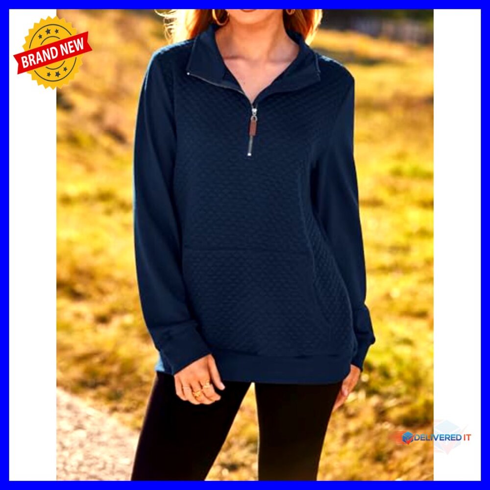 Quilted Pattern Lightweight Zipper Pullover Long … - image 6